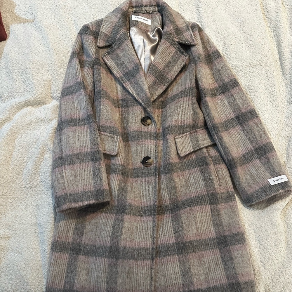 Calvin Klein women’s plaid notch lapel coat